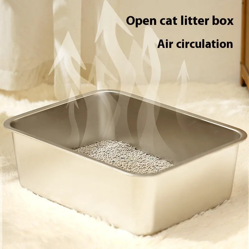 Large stainless steel cat litter box 60x40x20 cm anti-wear anti-corrosion
