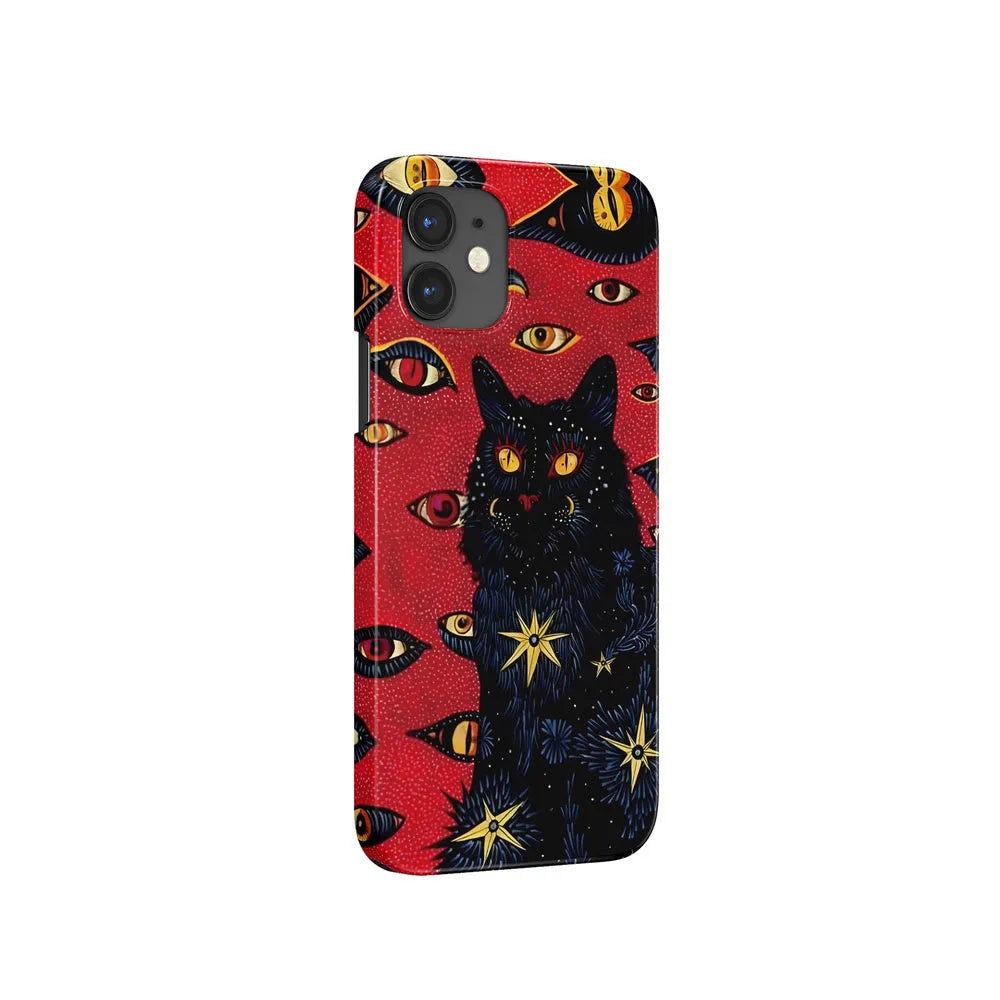 Retro cat eye design hard shell phone case for iPhone, shown in frosted and glossy half-covered style options.