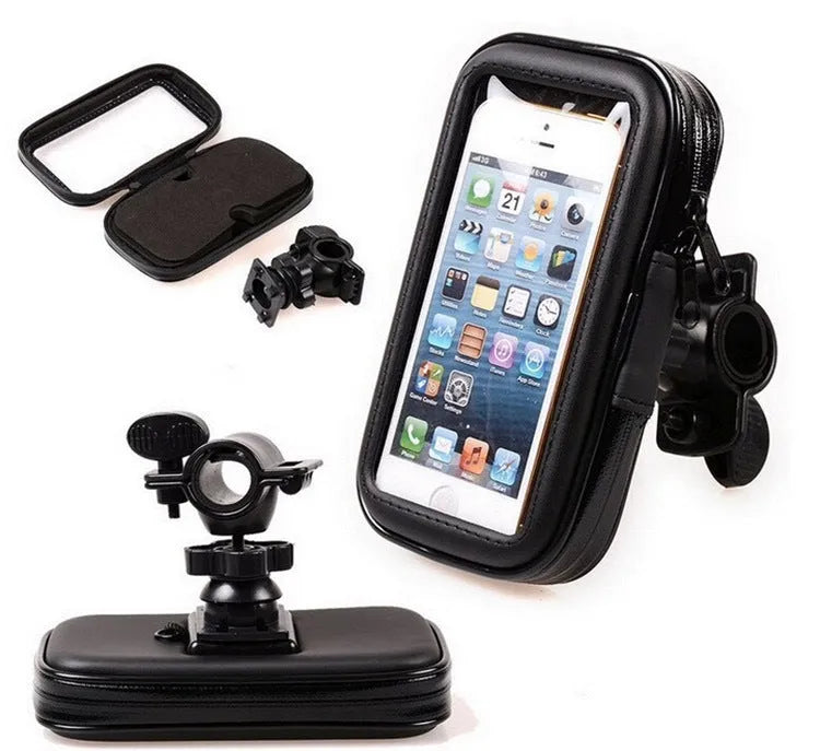 Black synthetic leather riding mobile phone stand bag with 6.5 inch capacity waterproof for motorcycle bicycle navigation