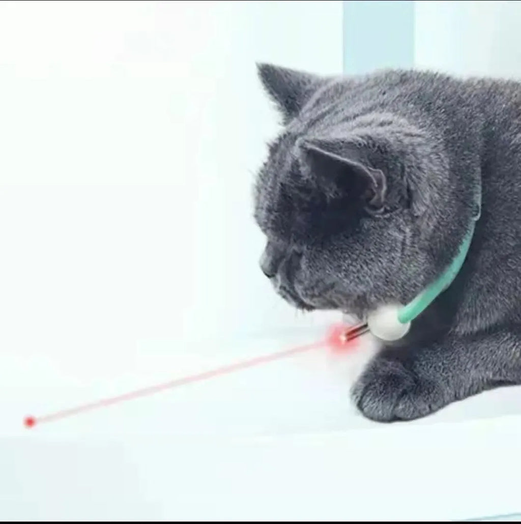 Automatic cat teaser with infrared laser light and collarpiece in monochrome design
