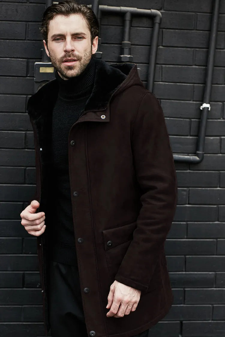 Men's casual fleece hooded jacket in solid suede fabric, available in black, red, brown, gray, sizes M to 4XL