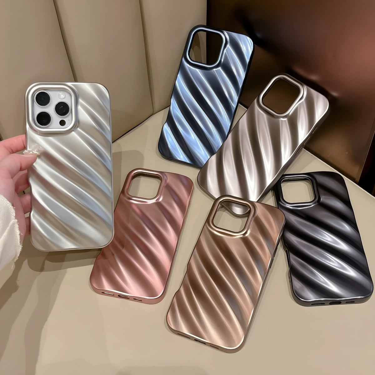 Matte plated water ripple TPU phone case for iPhone 14 13 Pro Max 12 11 in matte black