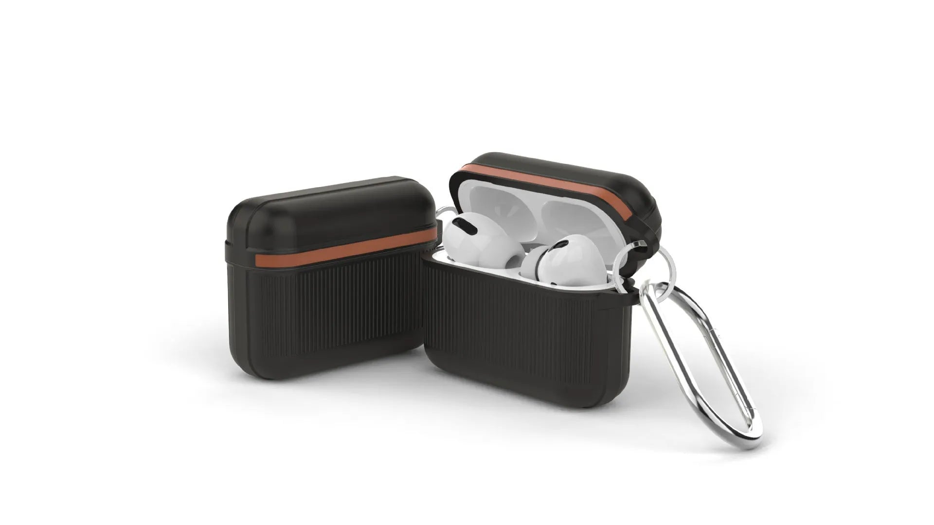 Silicone clamshell case for Apple AirPods and AirPods Pro in multiple colours with a metal buckle.