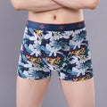 Men's cotton boxer shorts with mid-waist design and U-shaped construction in floral pattern