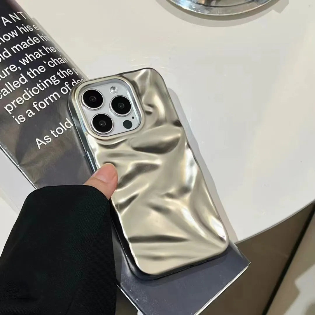 Electroplated matte TPU phone case in blue with water ripple texture, designed for iPhone 11-16 Pro Max series