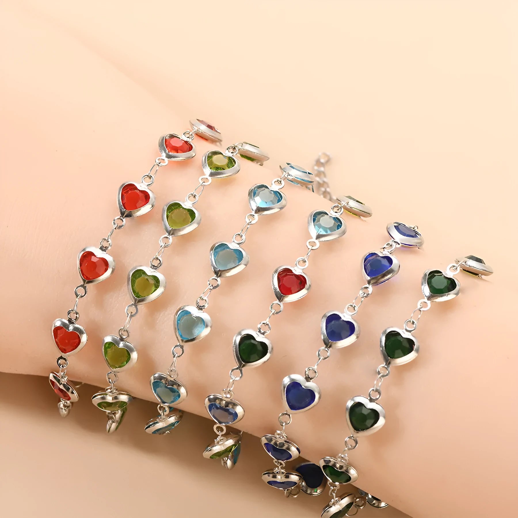 Geometric heart-shaped stainless steel bracelet with colourful electroplated finish