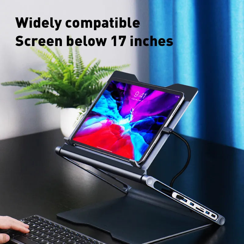 NBS01 aluminium alloy laptop stand with 8-in-1 docking station in deep space grey
