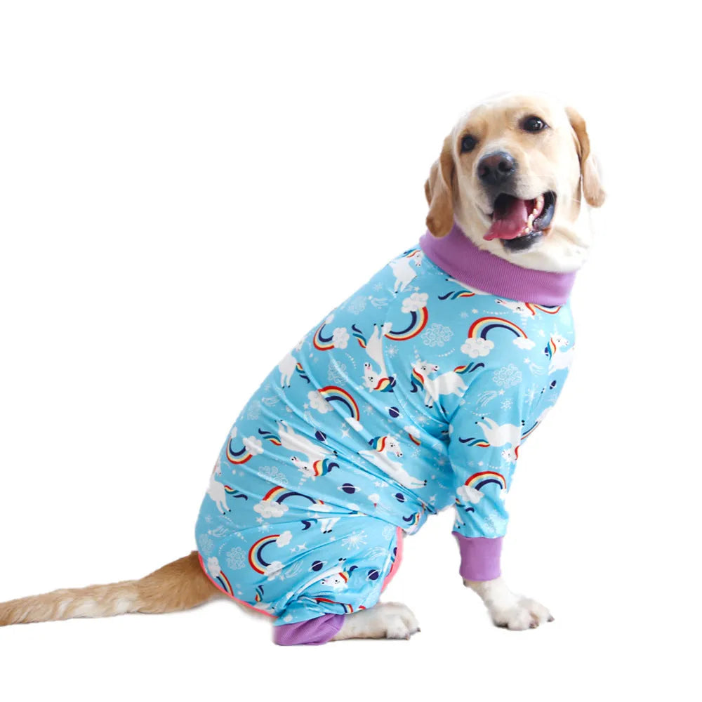 Cotton dog jumpsuit with four-legged coverage in multiple colour options