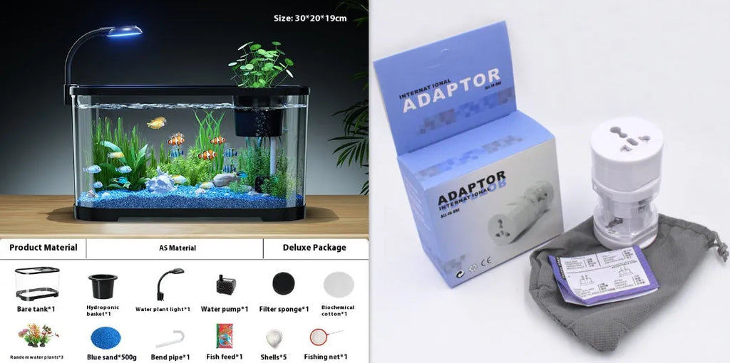 Ecological desktop fish tank with integrated filter system in luxury white colour