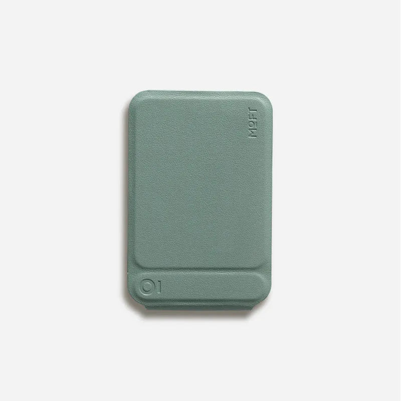 Magnetic mobile phone holder case in MOVAS leather shown in black, blue, green, and grey colour options.