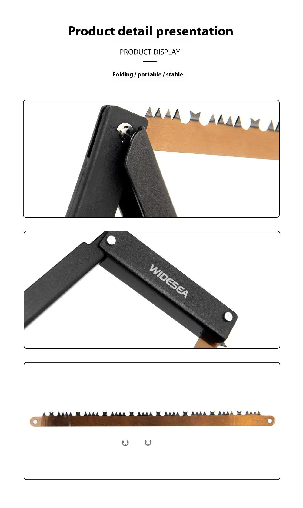 Black foldable outdoor survival saw with aluminum and PA66 nylon frame