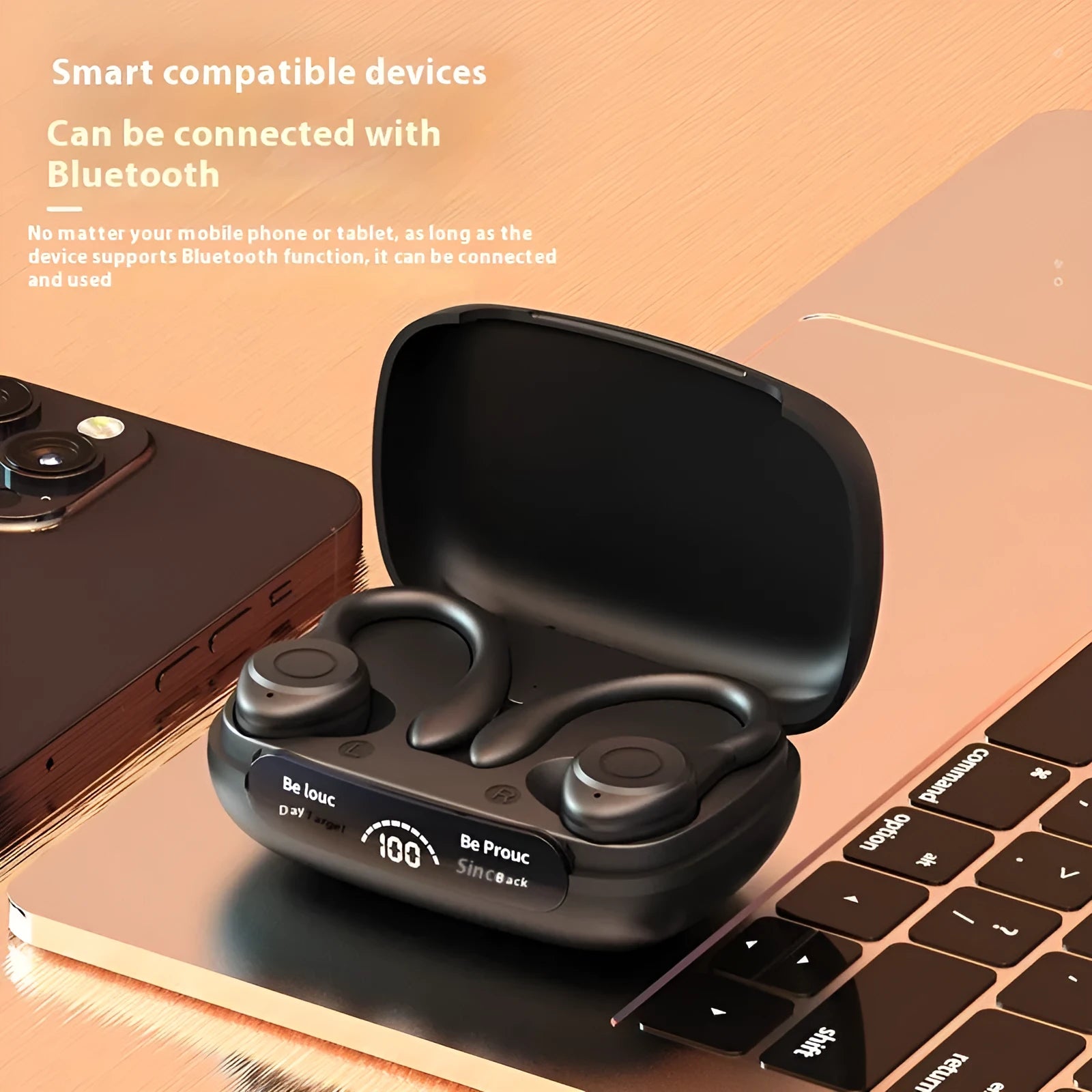 Y7 wireless Bluetooth headset ear-mounted for sports running in black with digital display
