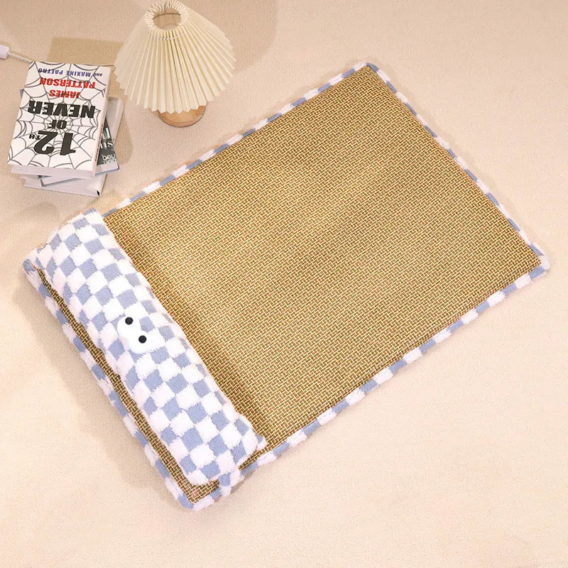 Four sizes of universal pet cushion with grey and yellow colour options showing different dimensions