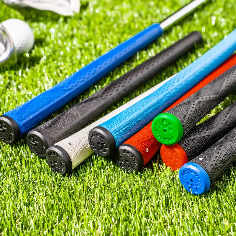 Single TPE golf club grip in red colour, showing textured non-slip surface and tapered shape.