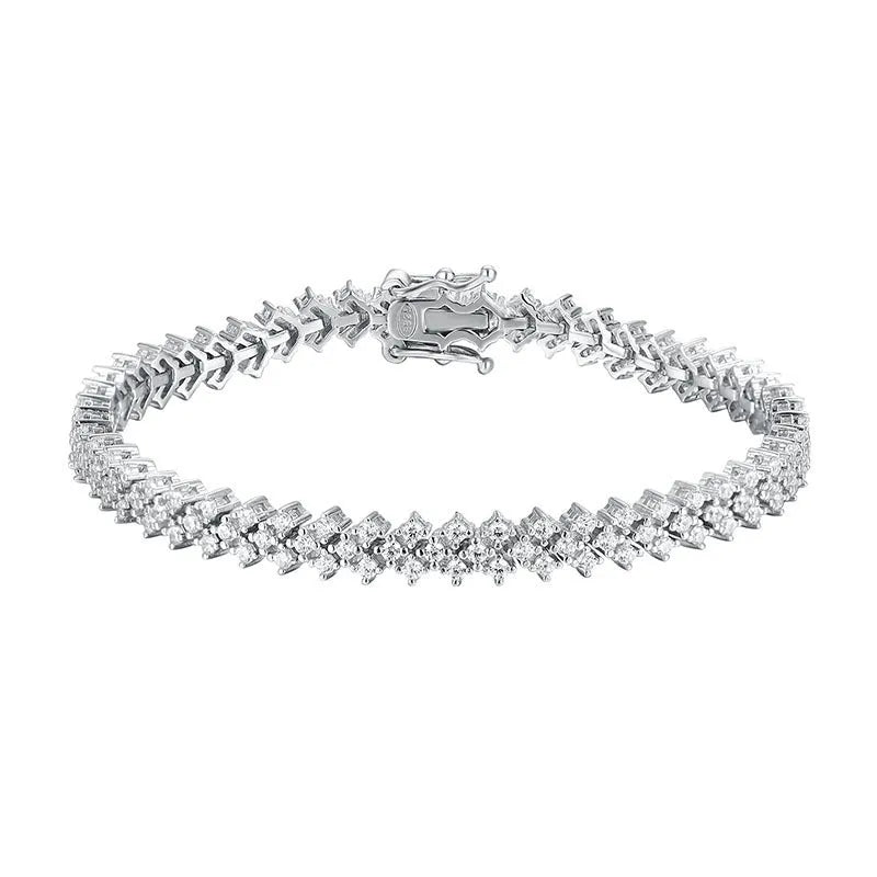 Silver plaid bracelet for women with moissanite stone on light background