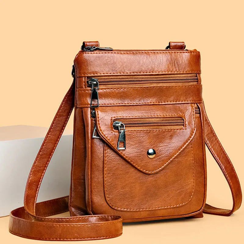 Vertical square-shaped women's crossbody mobile phone bag in PU material with shoulder strap