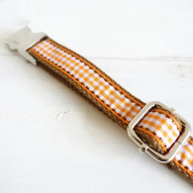 Brown small plaid polyester dog collar with British style pattern on white background