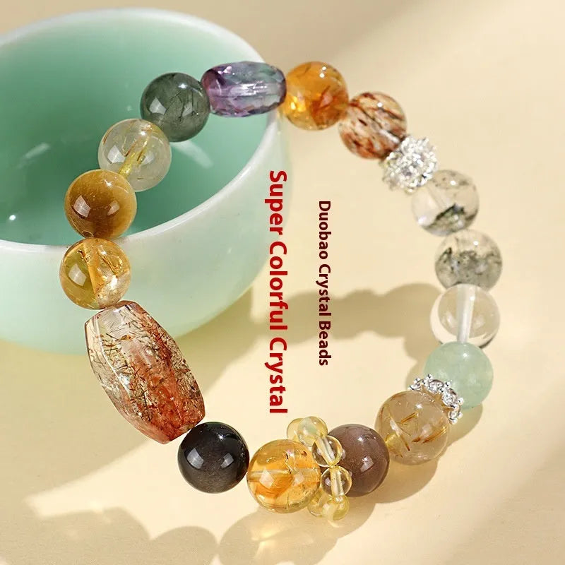 Natural crystal bead bracelet for women with string beads in Duobao and black gold crystal variations
