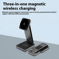 Folding alloy three-in-one wireless charger with digital display, black colour, magnetic charging, 18W output