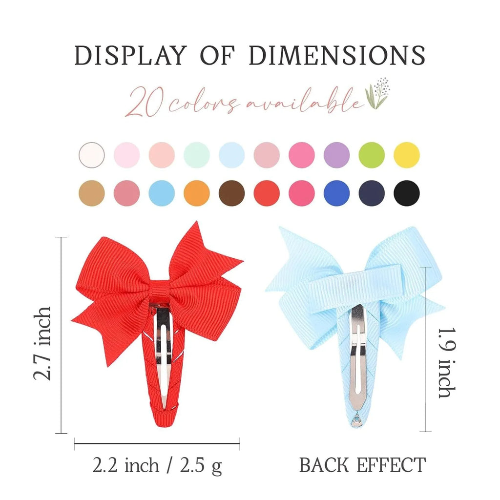 40 colourful grosgrain ribbon hair bows with fully wrapped snap clips for baby girls and toddlers