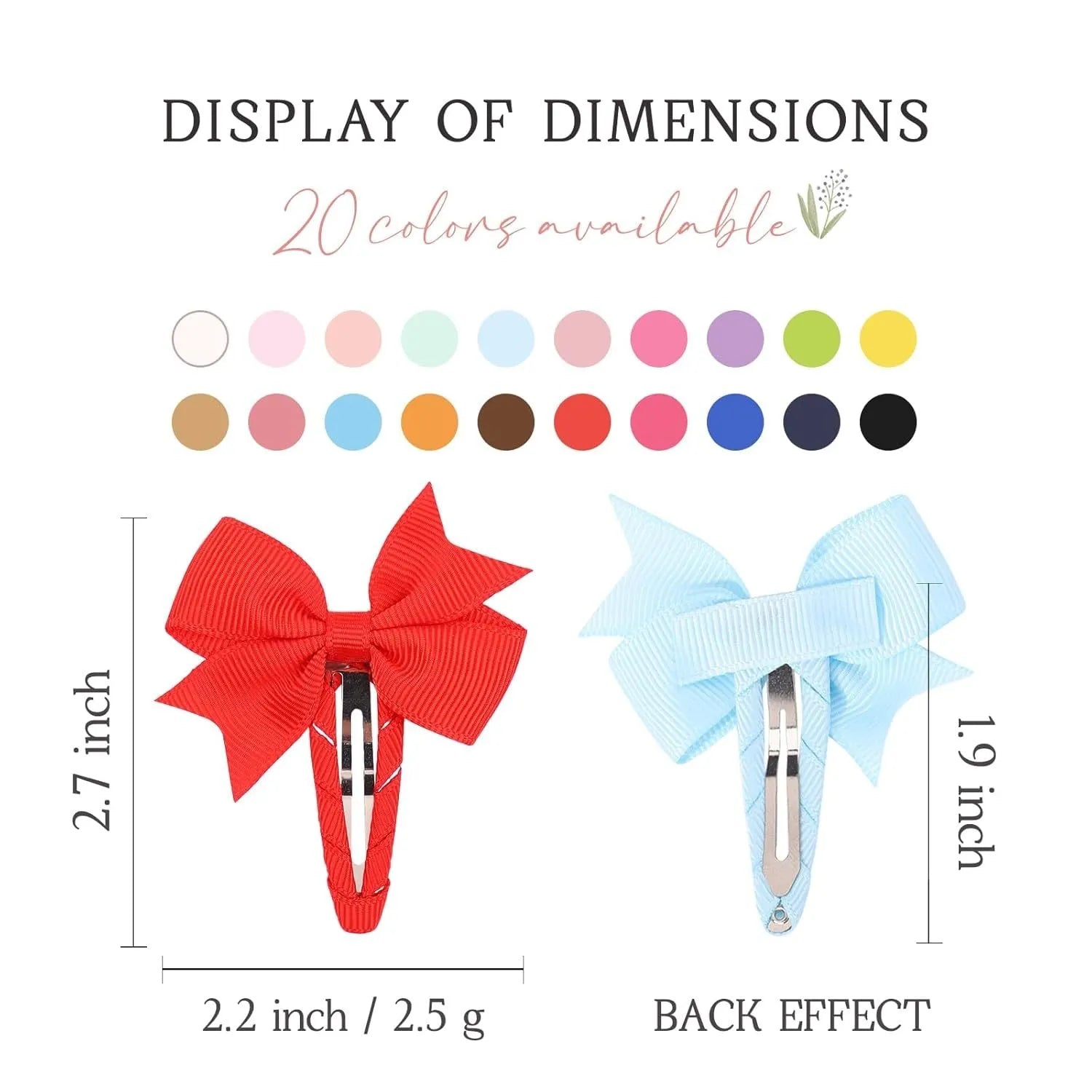 40 colourful grosgrain ribbon hair bows with fully wrapped snap clips for baby girls and toddlers
