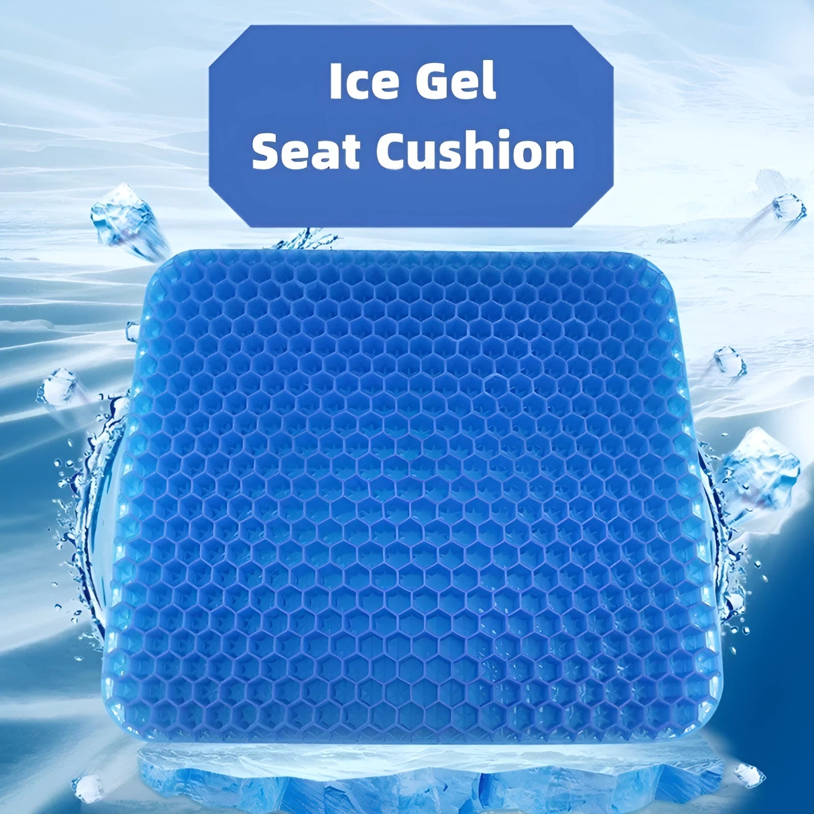 Solid colour gel seat cushion with a honeycomb pattern, shown with its removable PVC cover.