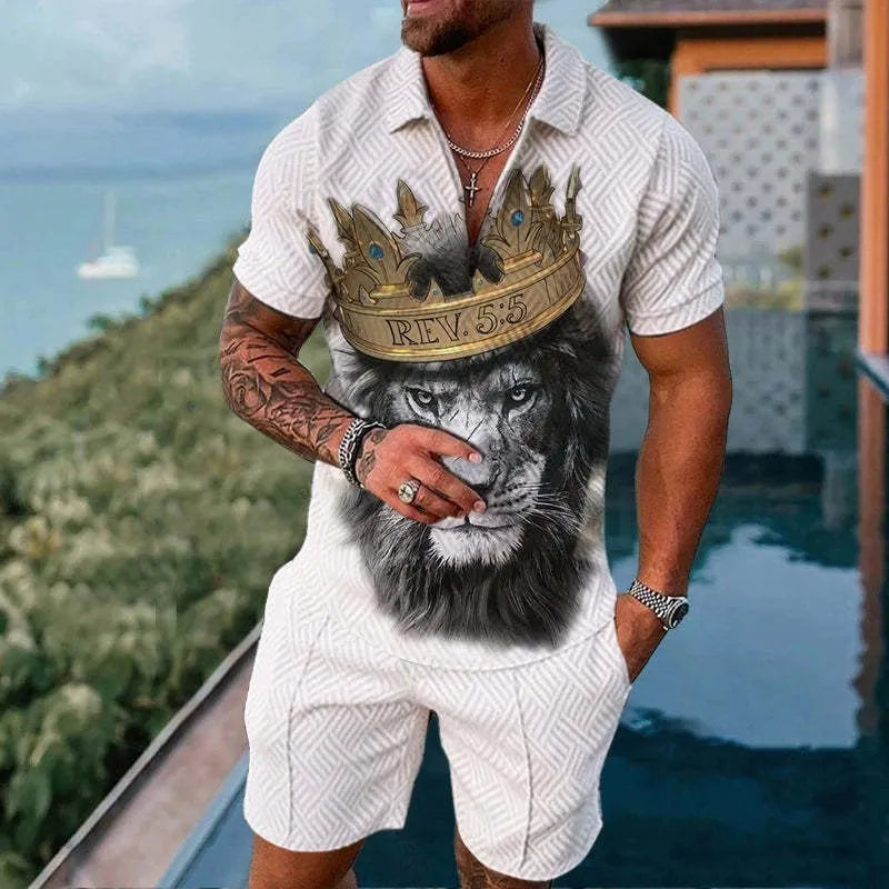 Men's mesh short sleeve T-shirt and shorts set in casual sports style, available in multiple colours and sizes S to 6XL.