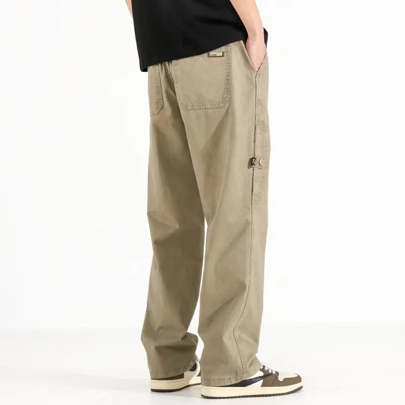 All-match loose wide-leg drawstring trousers in black and khaki for teenagers