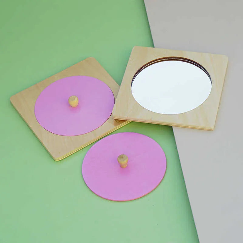 Baby Montessori Mirror Puzzle Toy wooden shape grab board with mirror for toddlers