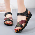 Women's velcro sandals with thick sole, beige colour, side hollow design