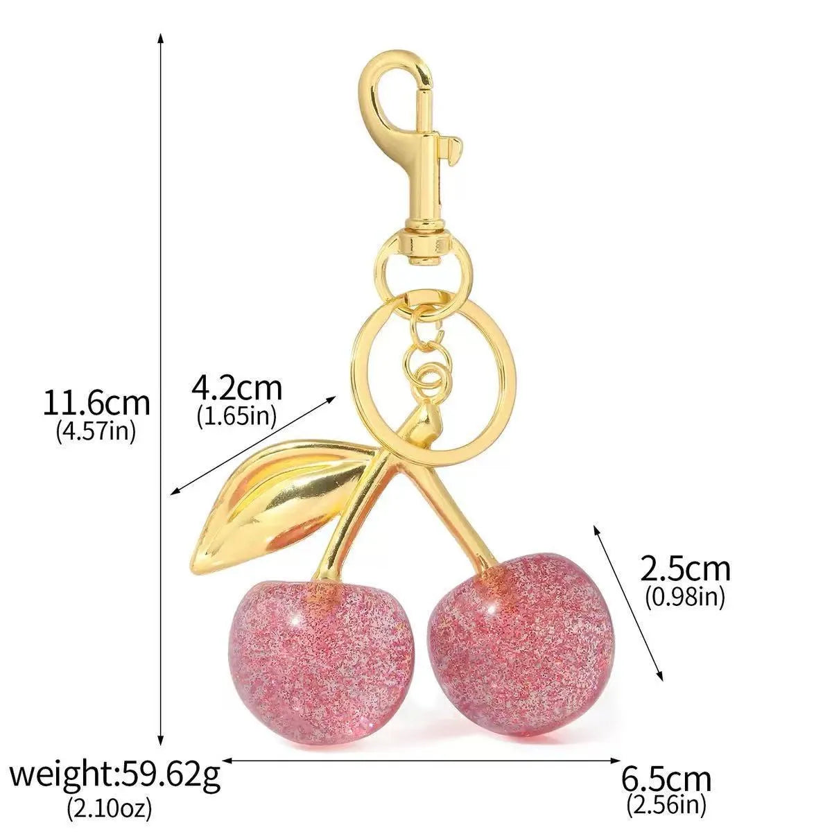 Zinc alloy cherry design key ring pendant in three-dimensional construction for bag or keychain use