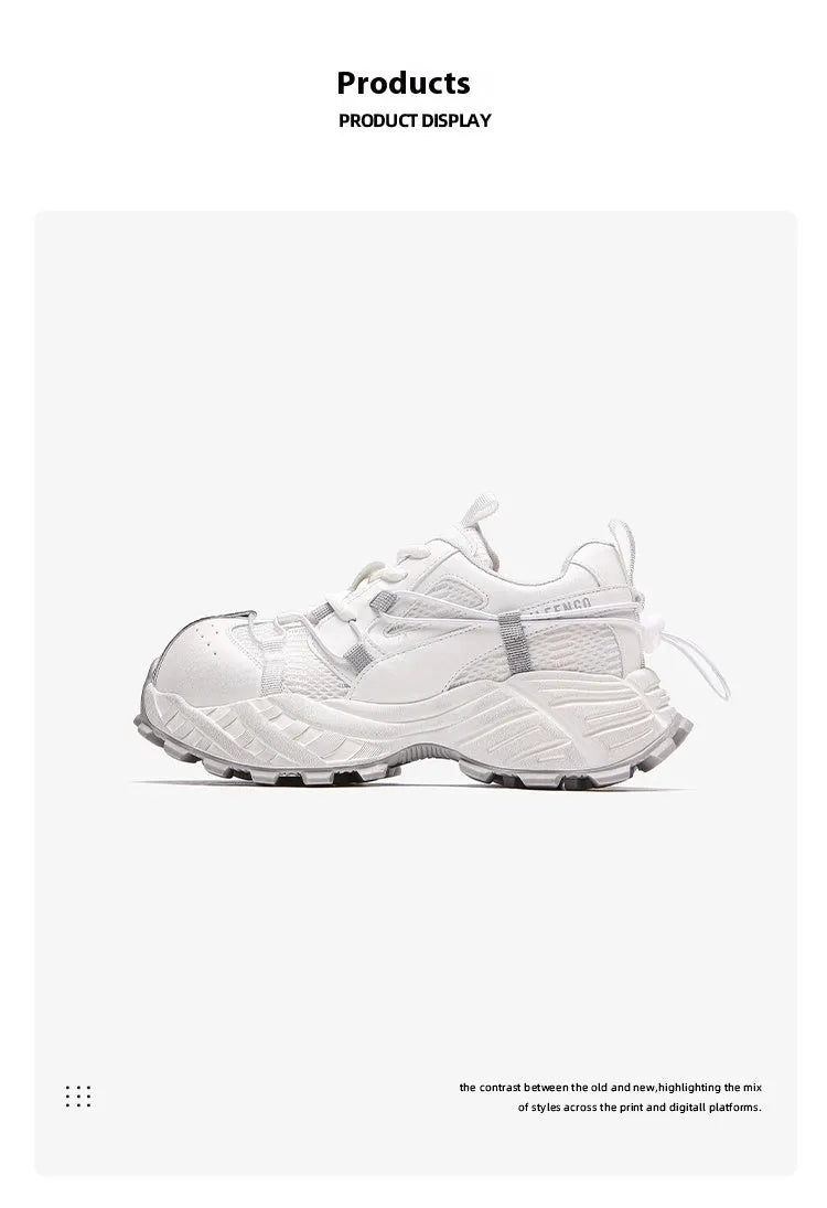 Breathable mesh foam bottom platform dad shoes with lace-up closure, round toe, thick sole, in oyster grey