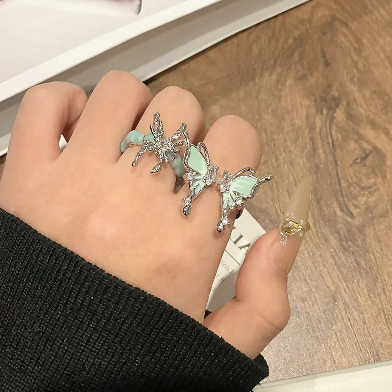 Creative Chinese butterfly copper women's ring with dripping oil treatment in simple style
