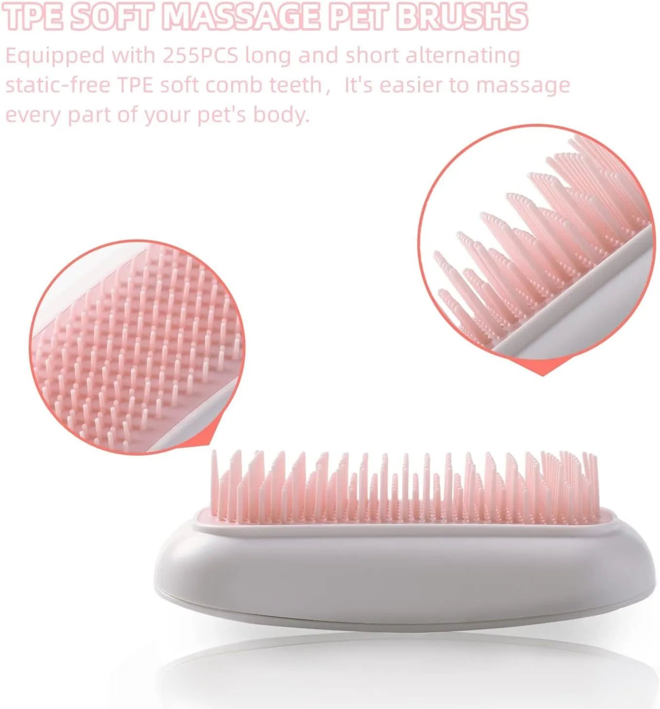Pink electric pet massage brush with TPE teeth for cats and dogs grooming