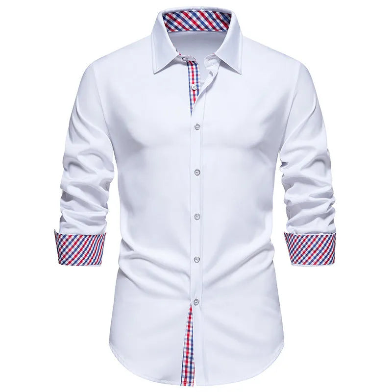 Men's loose-fitting plaid long sleeve casual shirt in a cardigan style, shown in a wine red colour.