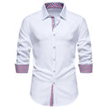 Men's loose-fitting plaid long sleeve casual shirt in a cardigan style, shown in a wine red colour.