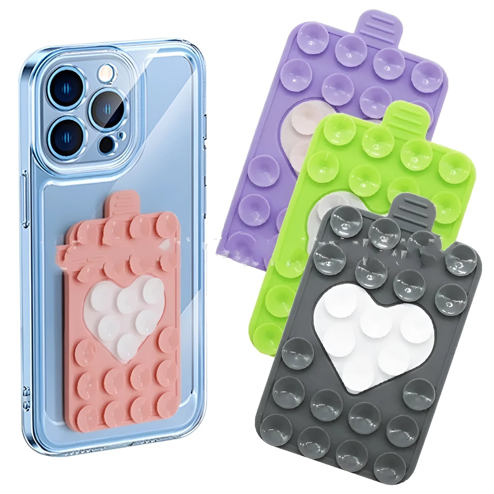 Double sided silicone suction cup phone case holder in gray white colour with hot pressing finish