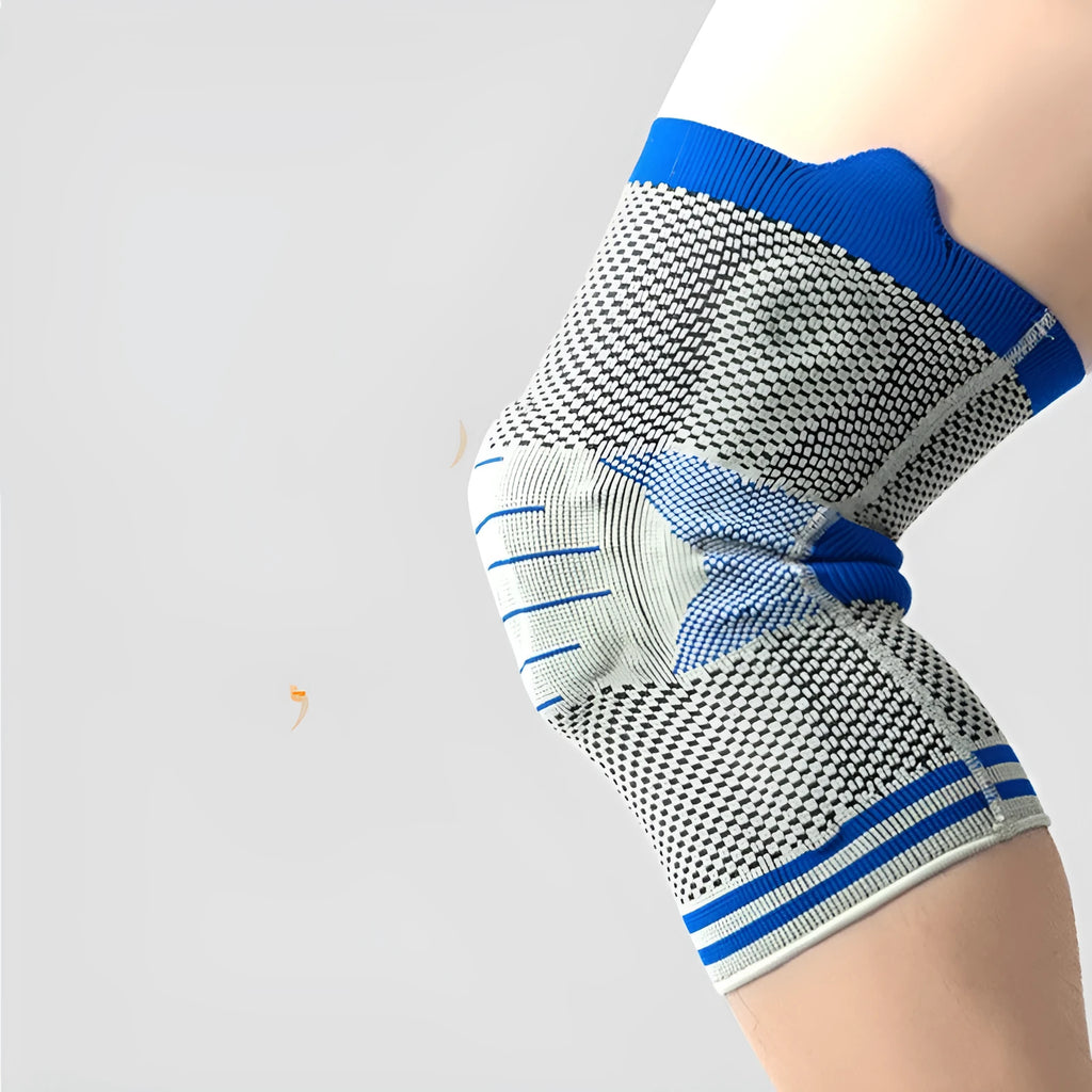 Silicone massage spring bar shock absorber knee pads in cotton construction showing colour options