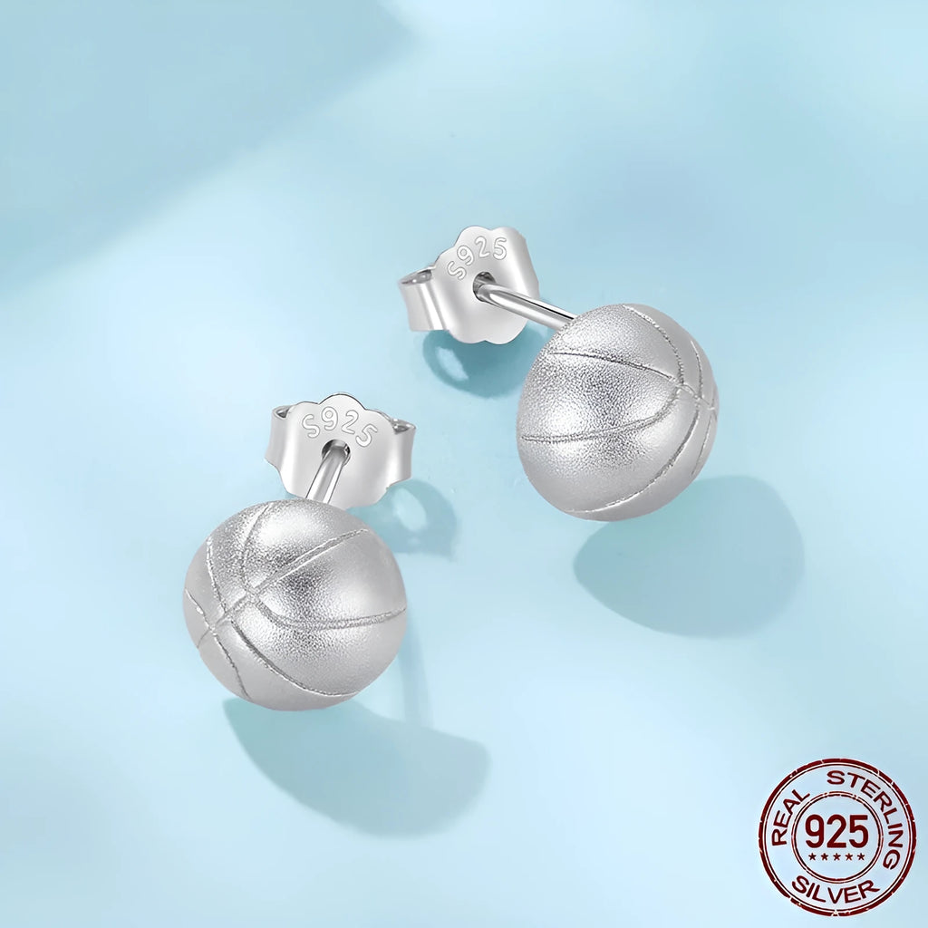 Pair of S925 sterling silver basketball stud earrings with electroplated finish, colour SCE1906