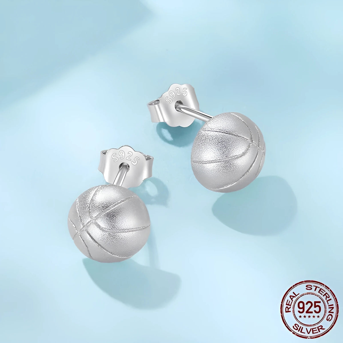 Pair of S925 sterling silver basketball stud earrings with electroplated finish, colour SCE1906
