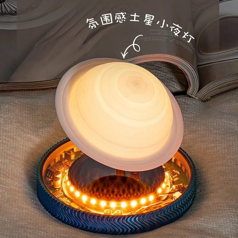Magnetic suspension moon night lamp with 3D printed celestial design floating above surface