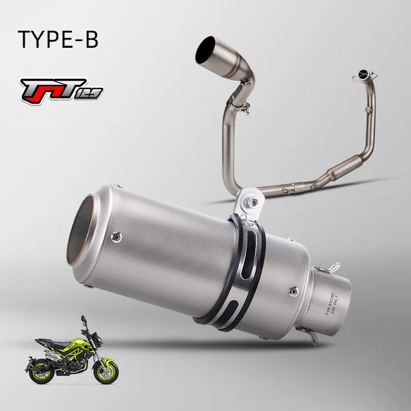 Stainless steel exhaust front section SC stern block suit for TNT125 motorcycle with round mouth in titanium colour finish