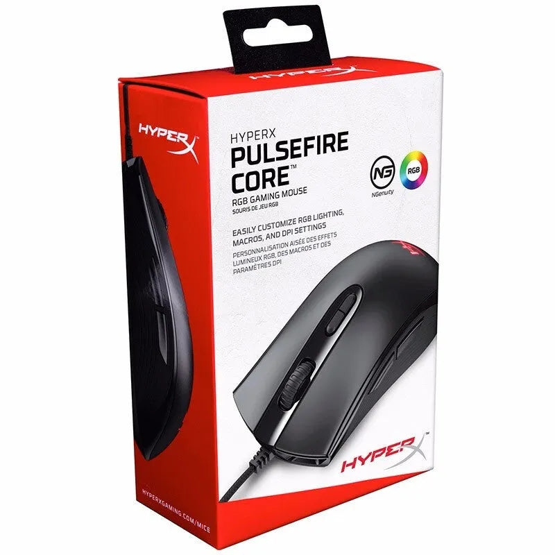 Pulsefirecore wired gaming mouse with RGB lighting in black or pink colour