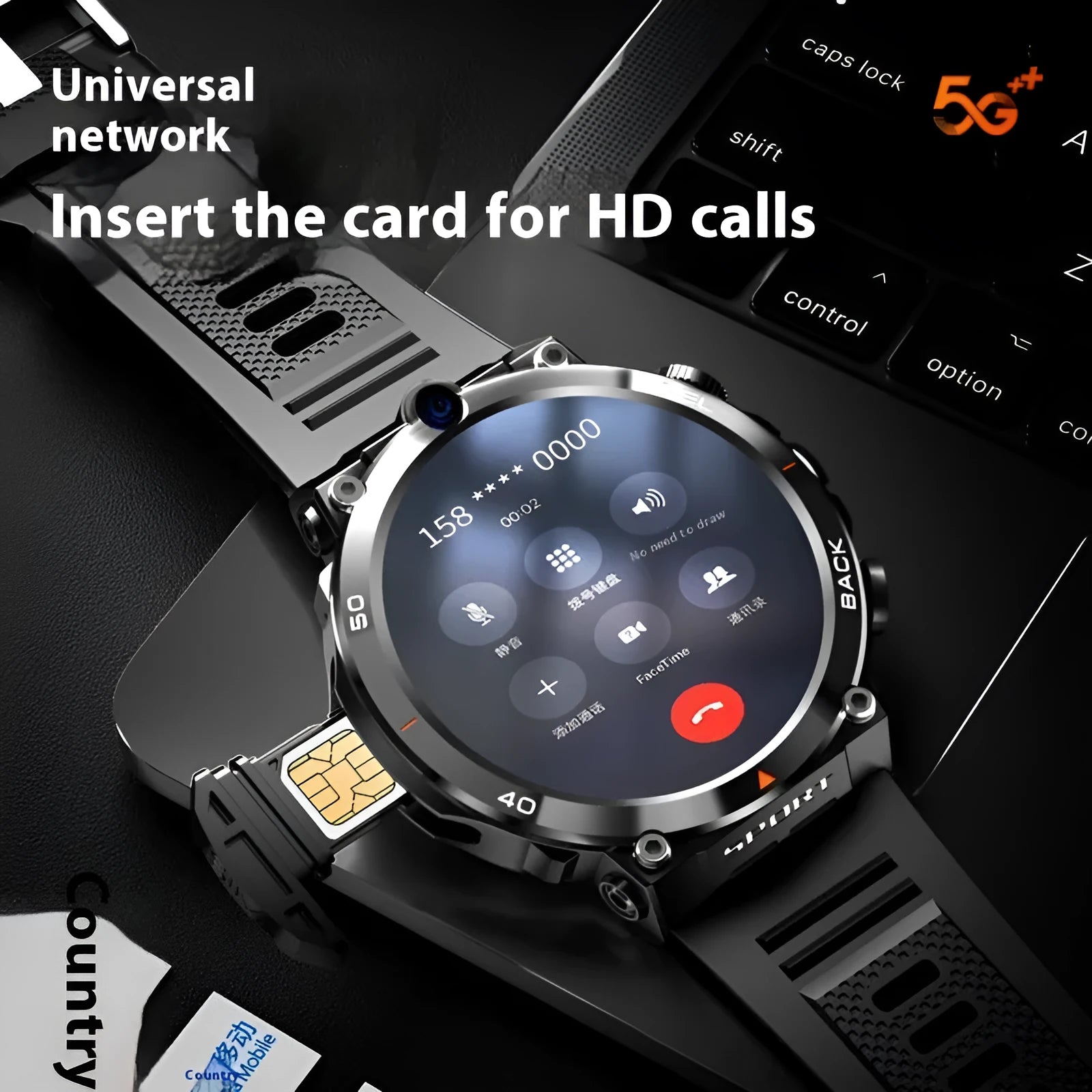 Sports smartwatch with dual cameras, touchscreen display, GPS positioning and heart rate monitoring features