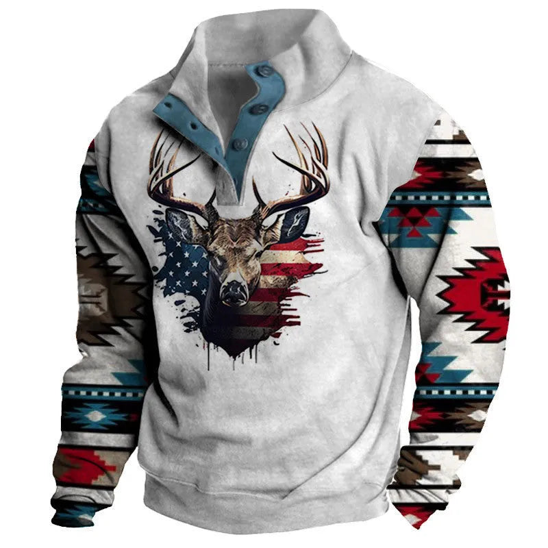 Men's 3D printed casual sweatshirt in polyester, long sleeve pullover, sizes XXS to 6XL