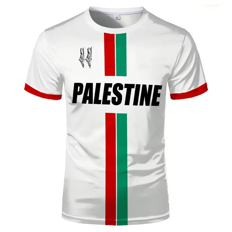 Black 3D printed football graphic on a white short sleeve spandex T-shirt.