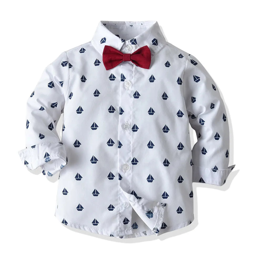 Boys red cotton long-sleeved shirt vest and trousers three-piece suit set for children