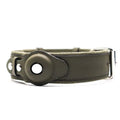 First layer leather dog collar with Apple AirTag slot, available in black, army green, and orange, sizes S M L