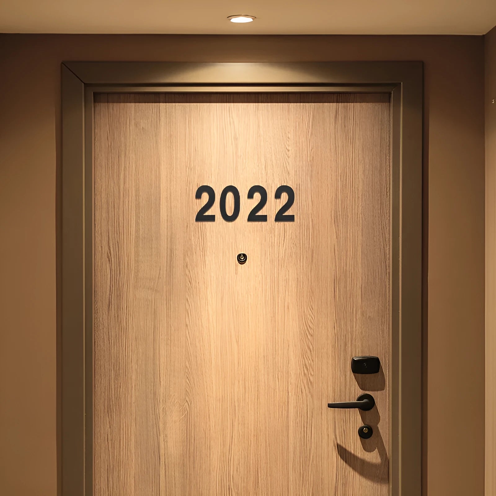 Stainless steel adhesive house number with 7.5cm black characters showing sample numbers and letters