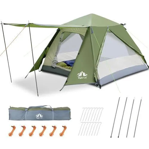 Dark green automatic camping tent for two people with a compact design.